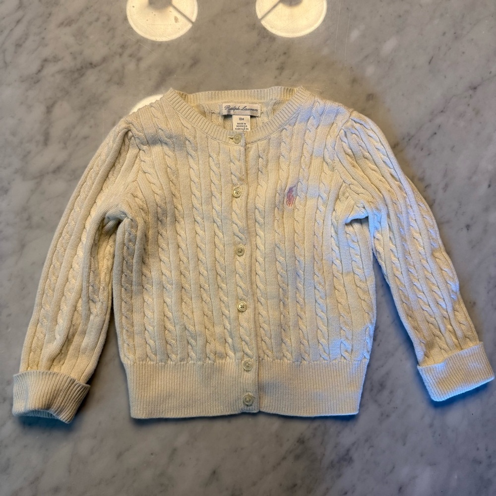Ralph Lauren Cream Cable Knit Cardigan 18 months white